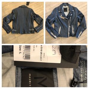 Mauritius Distressed Denim Blue Leather Jacket